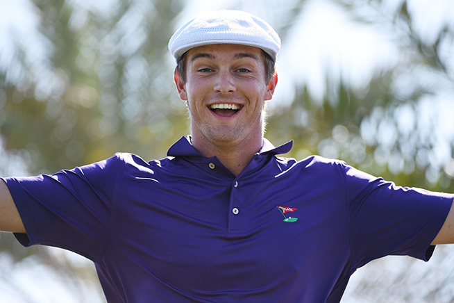 ABU DHABI, UNITED ARAB EMIRATES - JANUARY 21: Bryson DeChambeau of the United States reacts after teeing off on the 18th hole during the first round of the Abu Dhabi HSBC Golf Championship at The Abu Dhabi Golf Club on January 21, 2016 in Abu Dhabi, United Arab Emirates. (Photo by Ross Kinnaird/Getty Images)